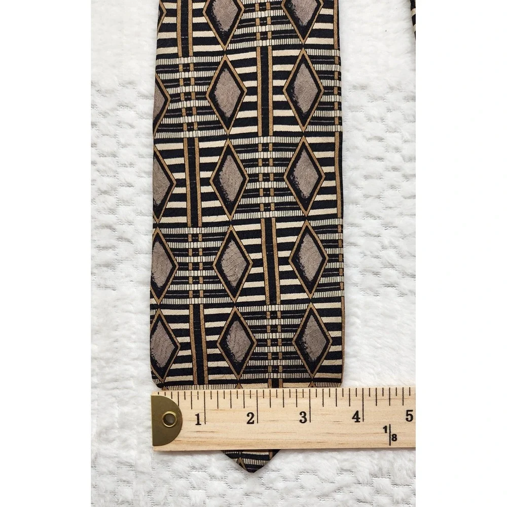 Robert Talbott Studio Silk Necktie Gold Black Silver Geometric Tie USA Made